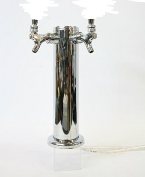 Bar, Taps, BEER/WATER COLUMN/TOWER W/2 PULL TAPS, BLACK HANDLES, CHROME, SILVER