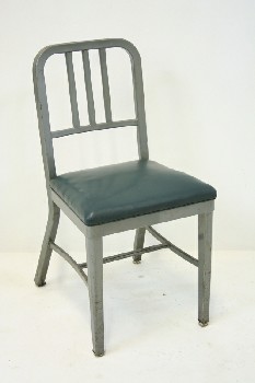 Chair, Institutional, ROUNDED CORNER 3 SPINDLE BACK W/VINYL SEAT - Condition & Seat Colour May Not Be Identical, METAL, GREY