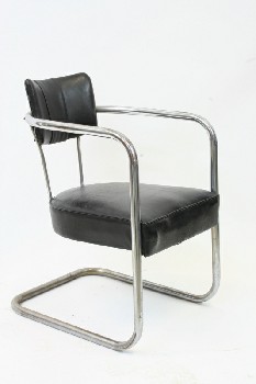 Chair, Restaurant, VINYL SEAT,CANTILEVER TUBULAR FRAME W/ARMS, CHROME, BLACK
