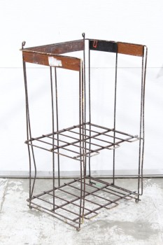 Rack, Miscellaneous, 2 LEVEL NEWSPAPER STAND,WIRE, VINTAGE, AGED, DISTRESSED, BENT , METAL, BROWN