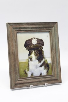 Art, Photo, CLEARABLE, DOG IN POLICE HAT, K9, CANINE, PRECINCT, BROWN OLD STYLE FRAME, WOOD, BROWN