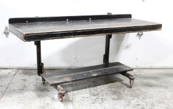 Table, Work, ANTIQUE, INDUSTRIAL, LOWER SHELF, ROLLING, AGED, WOOD, BLACK