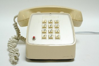 Phone, Single Line, TOUCH TONE,HANDSET ON TOP,W/LINE CORD & LIGHT BUTTON, PLASTIC, BEIGE