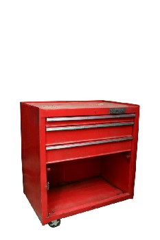 Cart, Garage, WORK OR AUTO SHOP, 3 TOOL DRAWERS, PARTS CABINET, ROLLING, METAL, RED