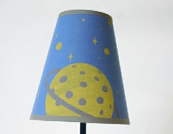 Lighting, Lamp Shade, TABLE LAMP SHADE (BASE SEPARATE), BLUE & YELLOW, OUTER SPACE, PLANETS, GREY TRIM, FABRIC, BLUE