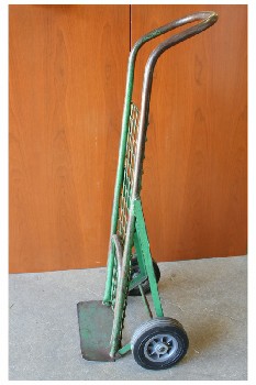 Tool, Hand Truck, VINTAGE 2 WHEEL HAND CART, DOLLY W/MESH BACK, AGED, METAL, GREEN