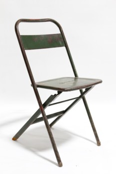Chair, Folding, AGED/DISTRESSED, METAL, GREEN