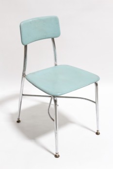 Chair, Stackable, VINTAGE, PLAIN SEAT & BACK, METAL LEGS, PLASTIC, GREEN