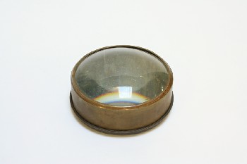 Science/Nature, Magnifier, CONVEX GLASS, CYLINDRICAL, 2 HOLES ON SIDES, METAL, BRASS
