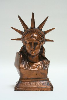 Statuary, Tabletop, WOMAN,STATUE OF LIBERTY BANK , METAL, COPPER