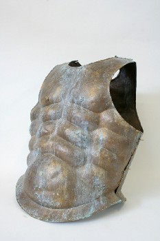 Military, Armour, PROP/MUSEUM TORSO/CHEST GUARD W/MUSCLES,OPENS AT SIDES,AGED, METAL, BRASS