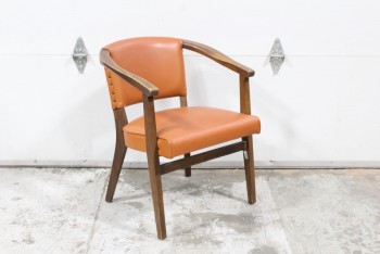 Chair, Side, VINTAGE, ORANGE VINYL SEAT, BROWN WOOD FRAME, VINYL, ORANGE