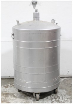 Industrial, Miscellaneous, LAB, CYLINDRICAL TANK, 2 METAL PIECES ON TOP (BROKEN ENDS), ROLLING, STAINLESS STEEL, GREY