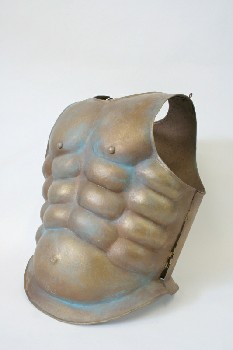 Military, Armour, PROP/MUSEUM TORSO/CHEST GUARD W/MUSCLES,OPENS AT SIDES, AGED, METAL, BRASS