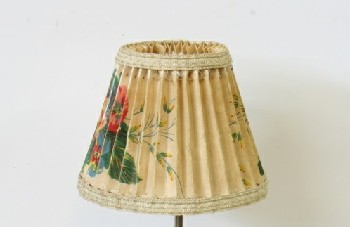 Lighting, Lamp Shade, TABLE LAMP SHADE (BASE SEPARATE),VINTAGE,FLOWERS,EMBROIDERED TRIM, AGED,RIPS, PAPER, BEIGE