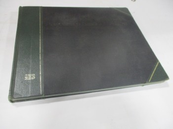 Book, Ledger, Black Cover With Green Corners And Spine. Gold Leaf Design On Green Corners And Spine.'B' 