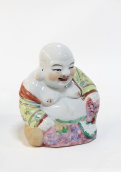 Religious, Figurine, BUDDHA, SITTING, SMILING, CERAMIC, WHITE