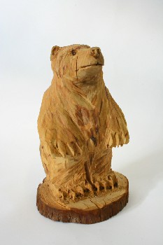 Statuary, Floor, BEAR,CARVED,STANDING ON ROUND BASE, WOOD, BROWN