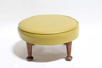 Ottoman, Round, ROUND W/PIPING, TURNED WOOD LEGS, HASSOCK, FOOT REST / STOOL, VINYL, YELLOW