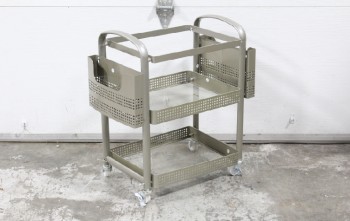 Cart, Misc, OFFICE / FILE CART, PERFORATED, 2 LEVELS W/SIDE HOLDERS, GREIGE, ROLLING, METAL, BEIGE