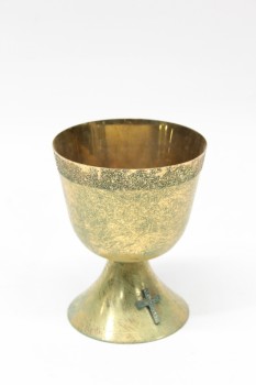 Religious, Miscellaneous, CHALICE W/GLITTERY RIM & CROSS, REFLECTIVE SURFACE AGED, METAL, GOLD