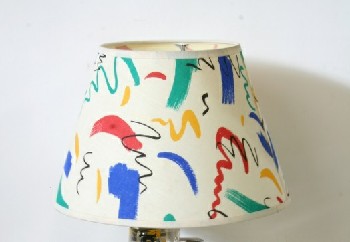 Lighting, Lamp Shade, TABLE LAMP SHADE (BASE SEPARATE), SCRIBBLES & ZIGZAGS IN PRIMARY COLOURS, 1980s, RETRO, FABRIC, OFFWHITE