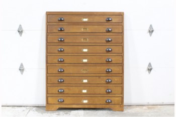 Cabinet, Filing, FAUX FACADE CABINET FRONT W/VINTAGE HARDWARE, LOOKS LIKE 9 DRAWERS, WOOD, BROWN