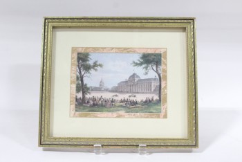 Art, Print, CLEARABLE,OLD ENGLISH CROWD/HORSE RACING SCENE,ORNATE GOLD FRAME, WOOD, MULTI-COLORED