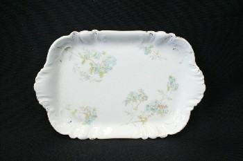 Decorative, Tray, BLUE & GREEN FLORAL PRINT W/GOLD,