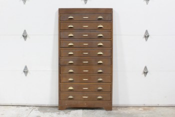 Cabinet, Filing, FAUX FACADE CABINET FRONT W/VINTAGE HARDWARE, LOOKS LIKE 10 DRAWERS, WOOD, BROWN
