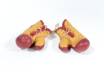 Decorative, Sports, PAIR OF MINIATURE SMALL BOXING GLOVES TIED TOGETHER, LEATHER, RED
