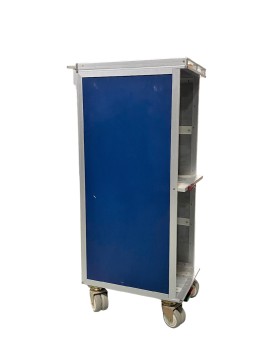 Airport, Misc, AIRLINE GALLEY CART, REFRESHMENT TROLLEY OR SIMILAR, OPEN ON ONE SIDE, 2 COMPARTMENTS, SILVER TRIM AND HANDLE, RED AND GREEN STOP AND GO PEDALS, METAL, BLUE