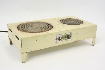 Camp, Stove , TABLETOP HOT PLATES W/2 BURNERS, AGED, METAL, CREAM