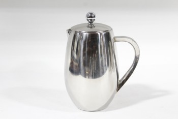 Cookware, Coffeepot, COFFEE/FRENCH PRESS, BALL HANDLE ON LID, REFLECTIVE, STAINLESS STEEL, SILVER