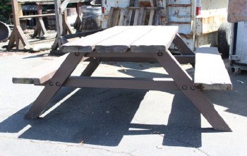 Table, Picnic, 6FT, STANDARD OUTDOOR, PUBLIC COMMERCIAL OR RESIDENTIAL, UNSTAINED WOOD, PLANK CONSTRUCTION - Stored In Yard, Condition Not Identical To Photo, WOOD, BROWN