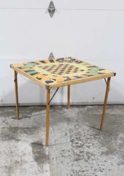 Table, Games, FOLDING LEGS, VINTAGE, CHECKERBOARD/CARDS (ALSO WORKS AS WALL ART, 30x30x1.5