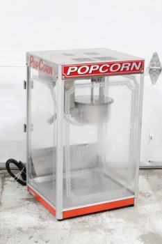 Vending, Misc, POPCORN POPPER MACHINE, THEATRE/LOBBY, METAL TOP, PLEXI SIDES & DOOR, METAL FRAME & TRAY, AGED, PLASTIC, CLEAR