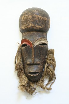 Decorative, Mask, TRIBAL,ELONGATED W/SIMPLE FEATURES,SISAL BEARDED, WOOD, BROWN