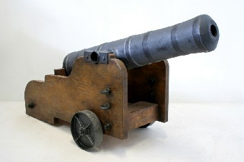 Weapon, Cannon, LIGHTWEIGHT REPLICA CANNON, BARREL LOWERS, SIDE RINGS, ROLLING, WOOD, BROWN