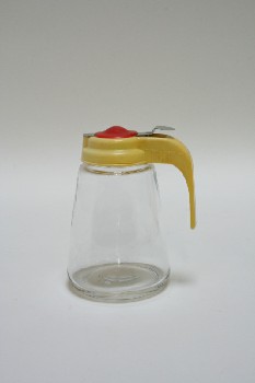 Restaurant, Dispenser, MAPLE SYRUP/HONEY,YELLOW HANDLE/TOP W/RED BUTTON, GLASS, CLEAR