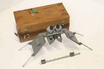 Science/Nature, Magnifier, SURVEYING / AERIAL VIEWER ON LEGS W/WOOD CASE, VINTAGE EQUIPMENT, METAL, GREY