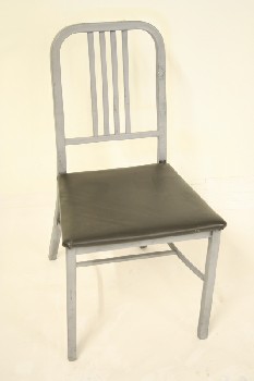 Chair, Institutional, ROUNDED CORNER 4 SPINDLE BACK W/VINYL SEAT - Condition & Seat Colour May Not Be Identical, METAL, GREY