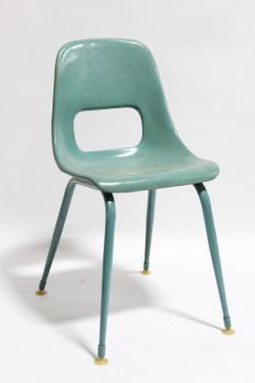 Chair, Child's, BLUE / GREEN, VINTAGE, MOLDED W/LOWER BACK CUTOUT, SCHOOL / CLASSROOM / DAYCARE, FIBERGLASS, GREEN