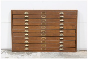 Cabinet, Filing, FAUX FACADE CABINET FRONT W/VINTAGE HARDWARE, LOOKS LIKE 11 DRAWERS, WOOD, BROWN