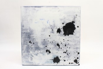 Art, Painting, CLEARED, ABSTRACT, BLACK & WHITE TONES, SPLATTER/DRIP, NO FRAME, SQUARE, CANVAS, WHITE