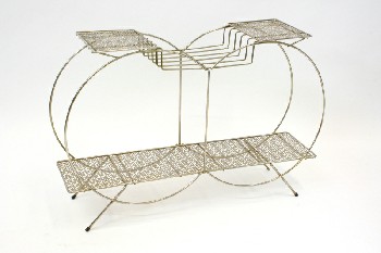 Stand, Miscellaneous, DOUBLE CIRCULAR VINTAGE FRAME W/2 TOP & LOWER MESH LEVELS, METAL, BRASS