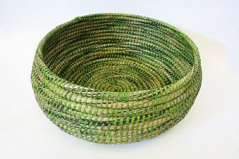 Basket, Decorative, ROUND,COILED,GREEN TONES , WICKER, GREEN