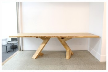 Table, Misc, MODERN, SOLID WOOD (ASH) W/RECTANGULAR TOP, ANGLED GEOMETRIC LEGS - This Table Is Not To Be Disassembled, WOOD, BROWN