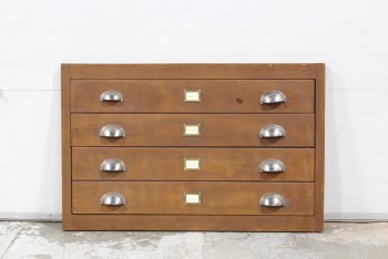 Cabinet, Filing, FAUX FACADE CABINET FRONT W/VINTAGE HARDWARE, LOOKS LIKE 4 DRAWERS, WOOD, BROWN