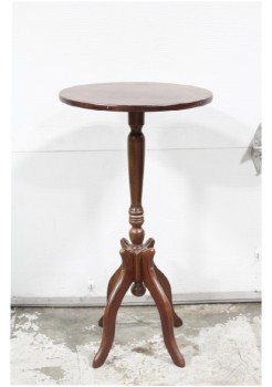 Table, Side, TABLE / STAND, OLD STYLE / ANTIQUE, ROUND TOP, 4 CURVED LEGS, HIGH (35"), WOOD, BROWN